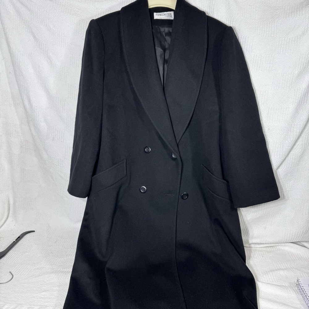 Forecaster Of Boston‎ Women's Vintage Black 100% Wool Coat Sz 14 Trench USA Made